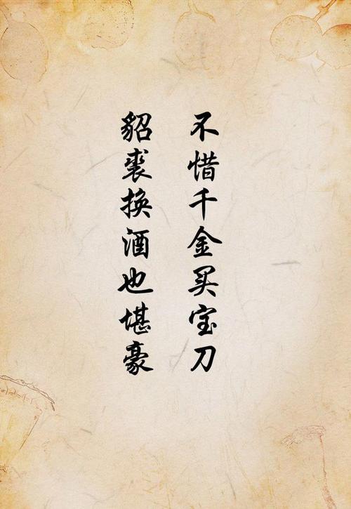 送给老婆项链刻八个字字,,诗句“不惜千金买宝刀,貂裘换酒也堪豪。”的意思及全文赏析?