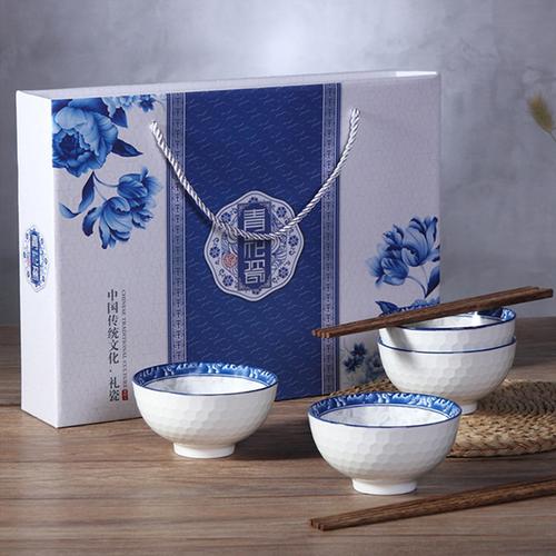 青花礼品碗，青花瓷餐具礼盒，青花礼品碗